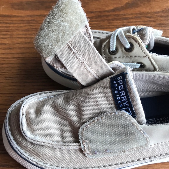 COPY - Sperry toddler size tan canvas Velcro close topsider shoes unisex - Picture 3 of 7